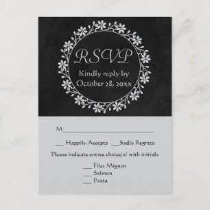 Invitation Carte Postale Couronne de mariage Floral RSVP Gris et Noir Table