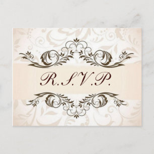 Invitation Carte Postale Crème Floral Mariage damassé RSVP