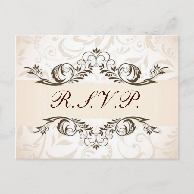 Invitation Carte Postale Crème Floral Mariage damassé RSVP (Devant)