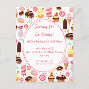 Invitation Carte Postale Crie pour Ice Cream Girls Sweet mignonne Anniversa