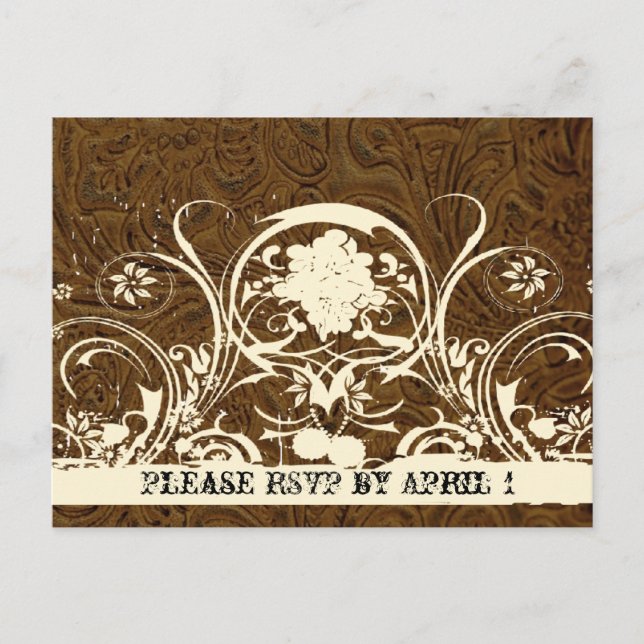 Invitation Carte Postale Cuir Brown foncé RSVP (Devant)