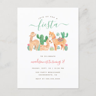 Invitation Carte Postale Cute Aquarelle Llama Fiesta Anniversaire de enfant