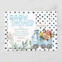 Cute Fox En Train pois Baby shower Bleu