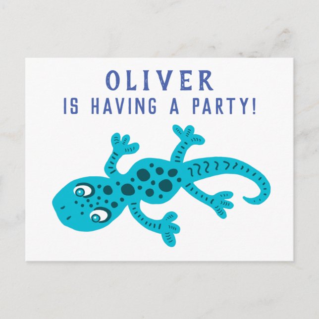 Invitation Carte Postale Cute Gecko Lizard Blue Anniversaire de enfant Part (Devant)