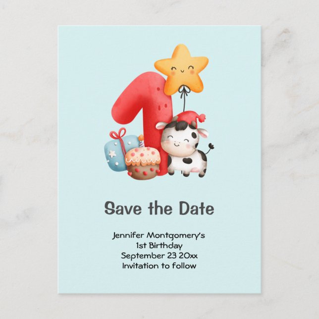 Invitation Carte Postale Cute Happy Cow (Devant)
