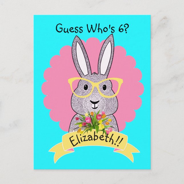 Invitation Carte Postale Cute Hip Bunny avec lunettes Anniversaire Invitati (Devant)