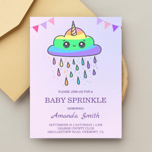 Invitation Carte Postale Cute Kawaii Rainbow Cloud Unicorn Baby Sprinkle