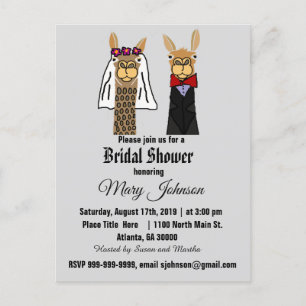 Invitation Carte Postale Cute Llama Mariée et Fête des mariées de chambre