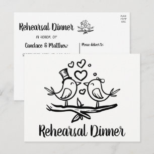 Invitation Carte Postale Cute Lovebird Black White Mariage Dîner de répétit