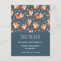 Cute Orange Fox Motif Enregistrer la date