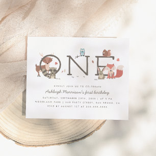 Invitation Carte Postale Cute Rustic Woodland Animaux Première fête d'anniv