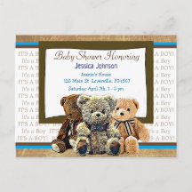 Cute Teddy Bear Baby shower de garçon à thème
