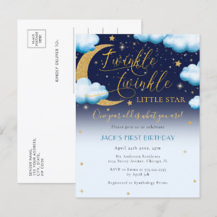 Invitation Carte Postale Cute Twinkle Little Star Blue Boy Premier annivers