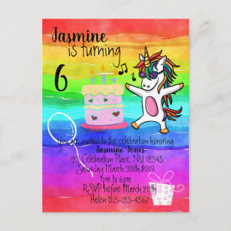 Invitation Carte Postale Cute Unicorn Aquarelle Rainbow Anniversaire