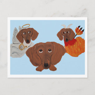 Invitation Carte Postale Dachshund avec ange et diable