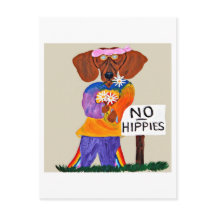 Dachshund Hippie au panneau Pas de Hippies