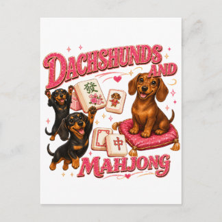 Invitation Carte Postale Dachshunds et Mahjong