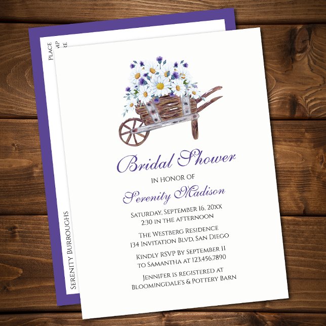 Invitation Carte Postale Daisy Fleur sauvage Aquarelle Fête des mariées flo (Créateur téléchargé)