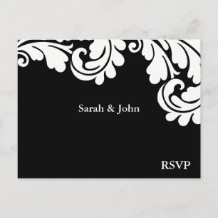 Invitation Carte Postale Damask Noir et Blanc Mariage RSVP 1