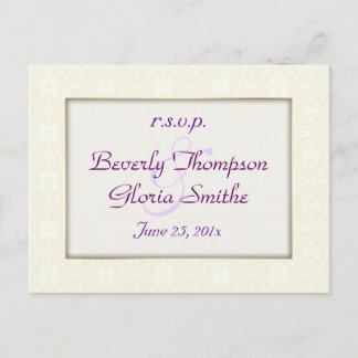 Invitation Carte Postale Damask White Wedding RSVP
