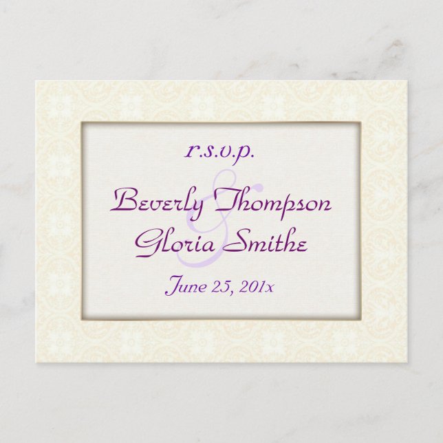 Invitation Carte Postale Damask White Wedding RSVP (Devant)