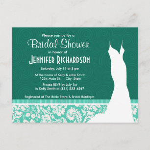 Invitation Carte Postale Damassé verte mignonne de Seafoam