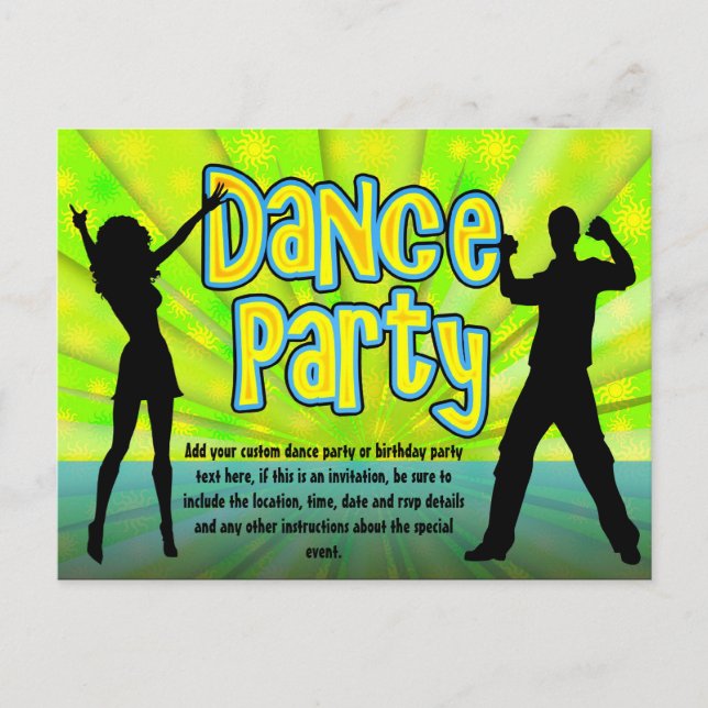 Invitation Carte Postale Dance Party, Neon Green/Black (Devant)