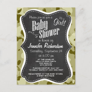 Invitation Carte Postale Dark Khaki Camo ; Retro Chalkboard look