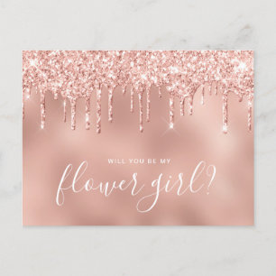 Invitation Carte Postale Dégoulinades de rose gold seras-tu ma demoiselle d
