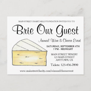Invitation Carte Postale Dégustation de fromages à vin Cocktail Party Brie 