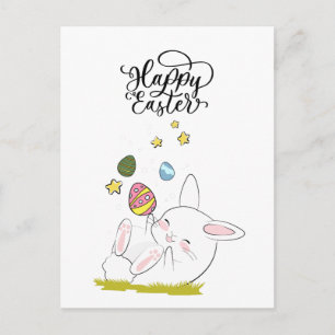 Invitation Carte Postale Déjeuner de Pâques & Chasse aux œufs   Lapin migno