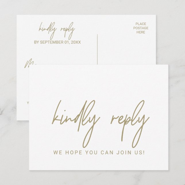 Invitation Carte Postale Demande de Chanson de Calligraphie Or Whimsical RS (Devant / Derrière)