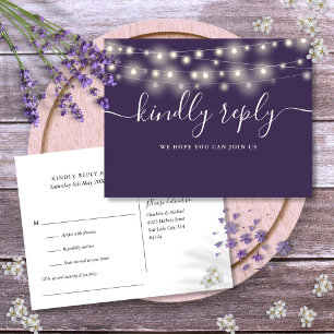 Invitation Carte Postale Demande de chanson et RSVP avec guirlandes lumineu