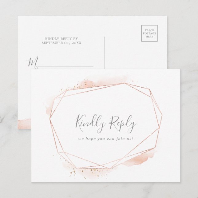 Invitation Carte Postale Demande de chanson géométrique d'aquarelle or rose (Devant / Derrière)