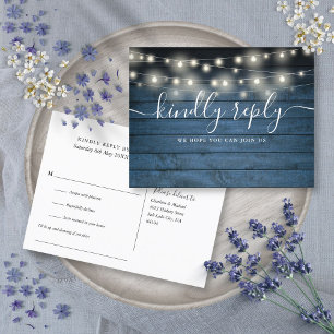 Invitation Carte Postale Demande de chanson RSVP avec guirlande rustique bl