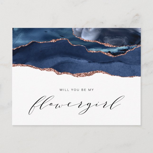 Invitation Carte Postale demoiselle d'honneur rose or agate navy  (Devant)