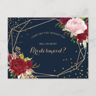 Invitation Carte Postale Demoiselle d'honneur Tropical Rouge et Paillettes 