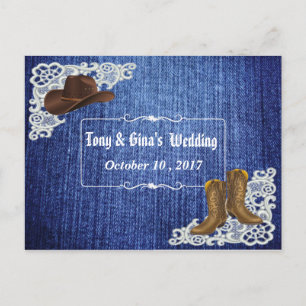 Invitation Carte Postale Denim Boots & Lace Wedding RSVP