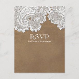 Invitation Carte Postale Dentelle blanche et élégante réponse de mariage ru
