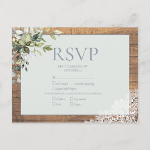 Invitation Carte Postale Dentelle en bois botanique bleu Dusty Eucalyptus R