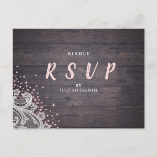Invitation Carte Postale Dentelle et bois parties scintillant rousse mariag