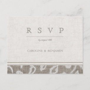 Invitation Carte Postale Dentelle et mariage campagnard rustique burlap RSV