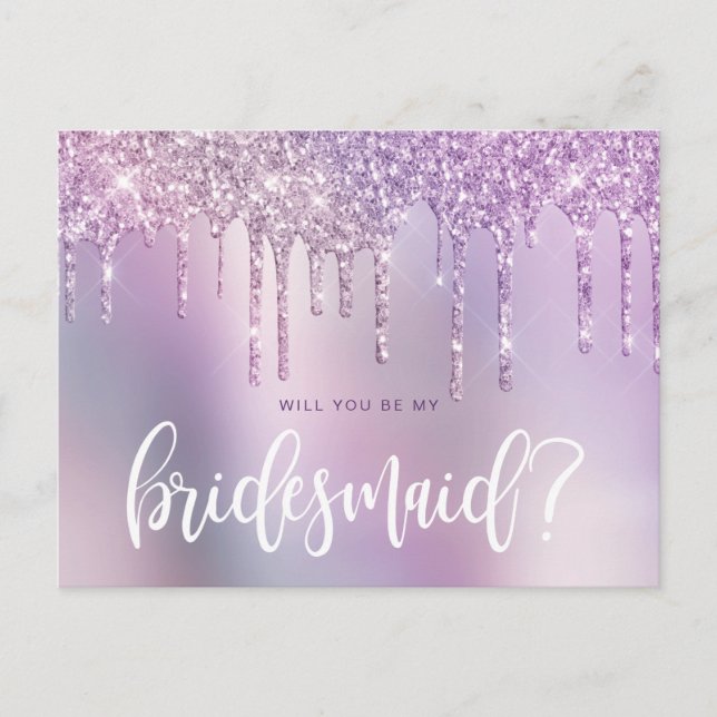 Invitation Carte Postale Des gouttes de parties scintillant violette, tu se (Devant)