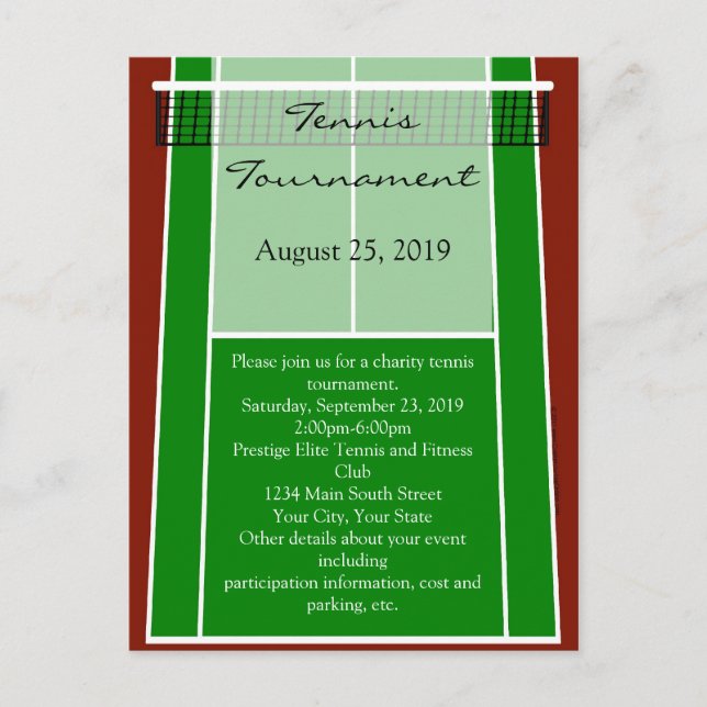 Invitation Carte Postale Design de court de tennis vert (Devant)