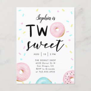 Invitation Carte Postale Deux arrosées de beignets sucrés 2e fête d'anniver