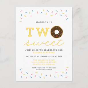 Invitation Carte Postale Deux beignets sucrés et arroses Jaune 2e anniversa