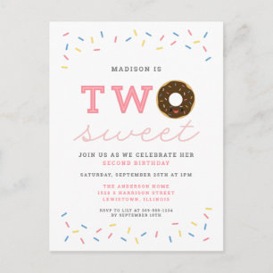 Invitation Carte Postale Deux beignets sucrés et des arroses 2e anniversair