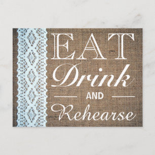 Invitation Carte Postale Dîner Boire et répéter Burlap Dîner de répétition 