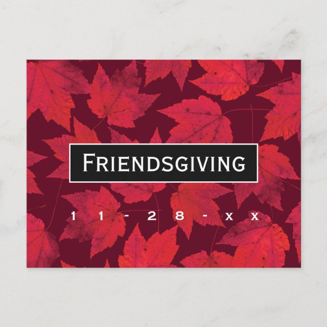 Invitation Carte Postale Dîner d'action d'amitié Automne Feuilles rouges In (Devant)