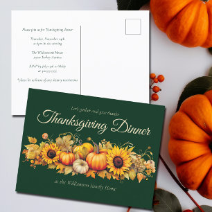 Invitation Carte Postale Dîner d'action de grâces personnalisé Citrouilles